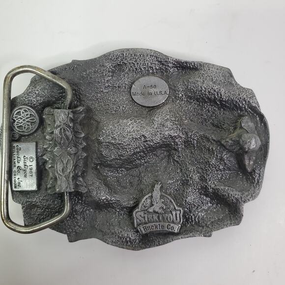 Vtg Siskiyou Belt Buckle I'd Rather Be Hunting Deer Buck Duck Rifle Guns 1987 3" - Picture 3 of 12